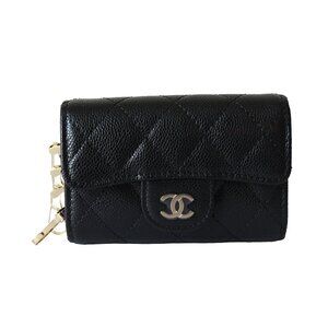 Chanel CC Caviar Quilted Classic 4 Key Holder Wallet Black